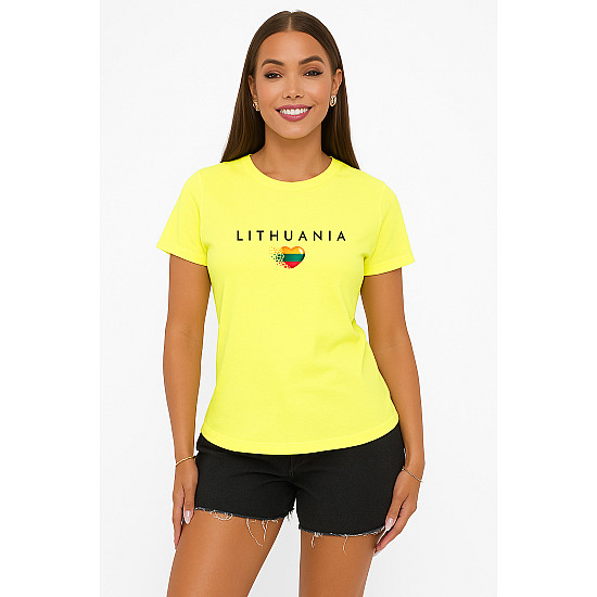 Sieviešu dzeltena T-krekls „Lithuania“ (melns)