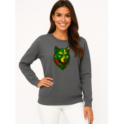 Moteriškas pilkas džemperis be gobtuvo Geometrinis vilkas