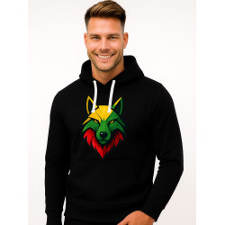 Vyriškas juodas džemperis su gobtuvu Vilkas