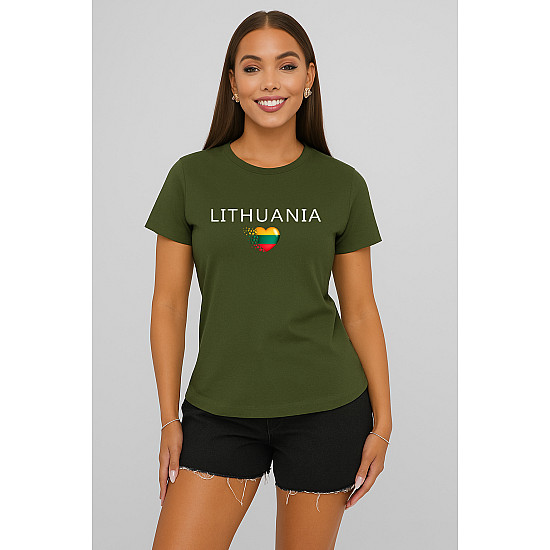 Sieviešu haki krāsas T-krekls „Lithuania“ (balts)