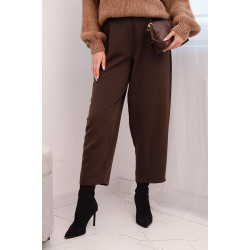 Moteriškos rudos spalvos aukštu liemeniu kelnės Lori