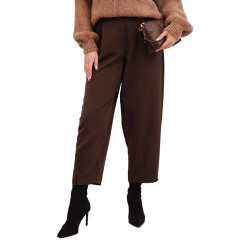 Moteriškos rudos spalvos aukštu liemeniu kelnės Lori