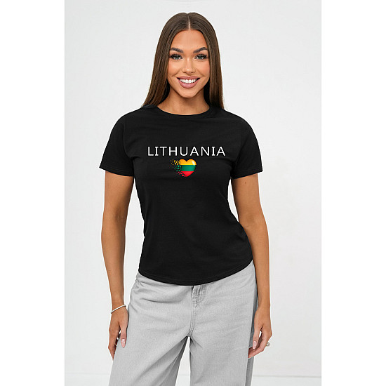 Sieviešu melnā T-krekls „Lithuania“ (balts)