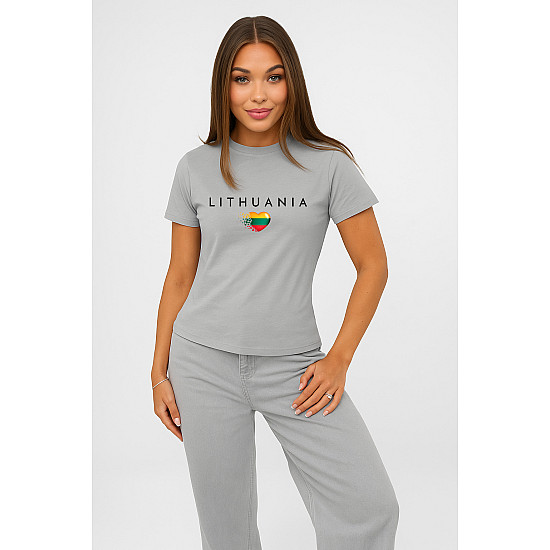 Sieviešu pelēkie T-krekli „Lithuania“ (melnā krāsā)