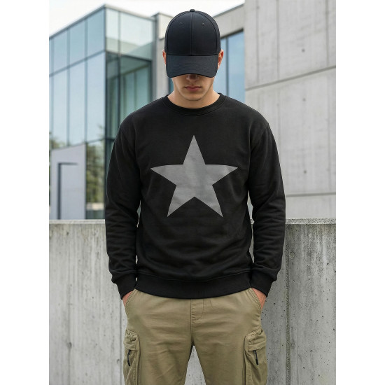 Vyriškas juodas džemperis be gobtuvo Star Džemperiai su užrašais