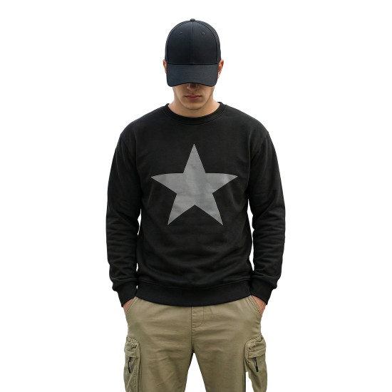 Vyriškas juodas džemperis be gobtuvo Star Džemperiai su užrašais