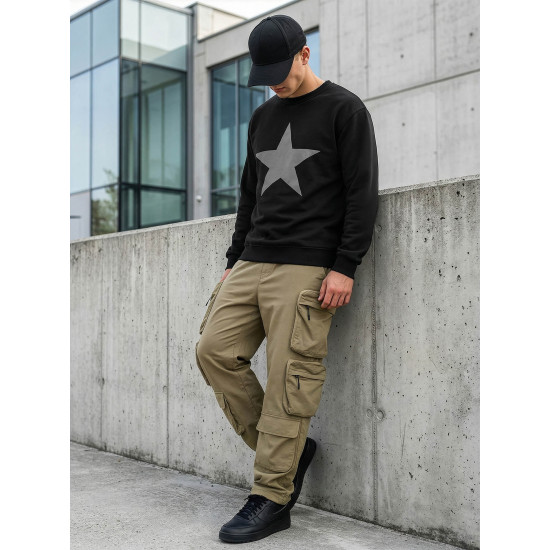 Vyriškas juodas džemperis be gobtuvo Star Džemperiai su užrašais