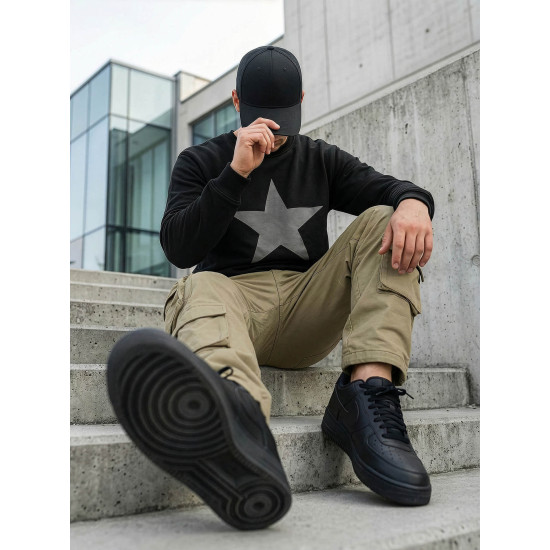 Vyriškas juodas džemperis be gobtuvo Star Džemperiai su užrašais