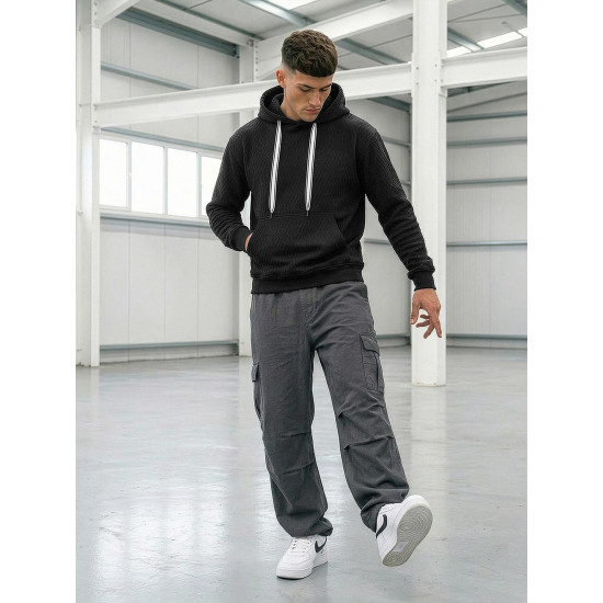 Vyriškas juodas džemperis su gobtuvu Carla Džemperiai su gobtuvu