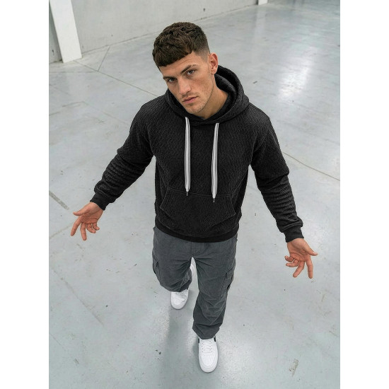 Vyriškas juodas džemperis su gobtuvu Carla Džemperiai su gobtuvu