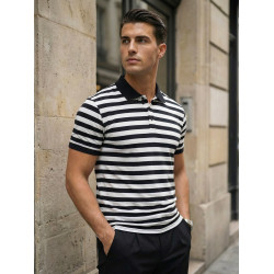 Vyriški dryžuoti juodi polo marškinėliai Captain