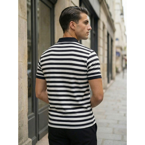 Vyriški dryžuoti juodi polo marškinėliai Captain POLO marškinėliai