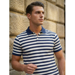 Vyriški dryžuoti mėlyni polo marškinėliai Captain