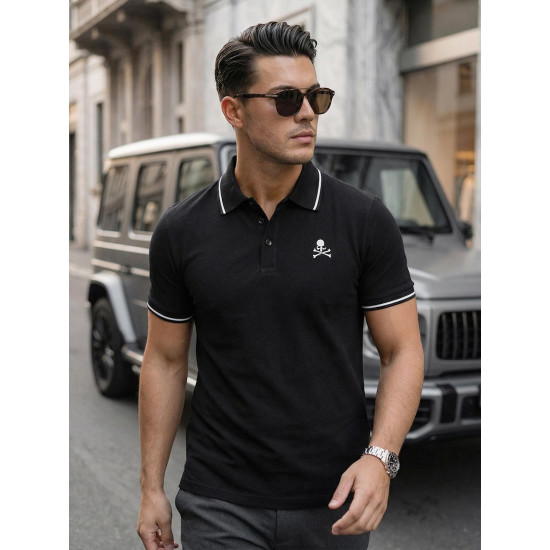 Vyriški juodi polo marškinėliai Skull POLO marškinėliai