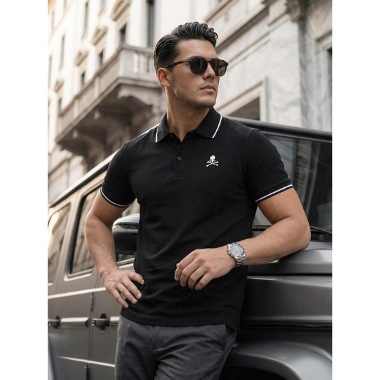 Vyriški juodi polo marškinėliai Skull POLO marškinėliai