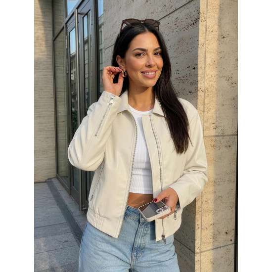 Moteriška rusvos spalvos odinė striukė Jase Moteriškos striukės