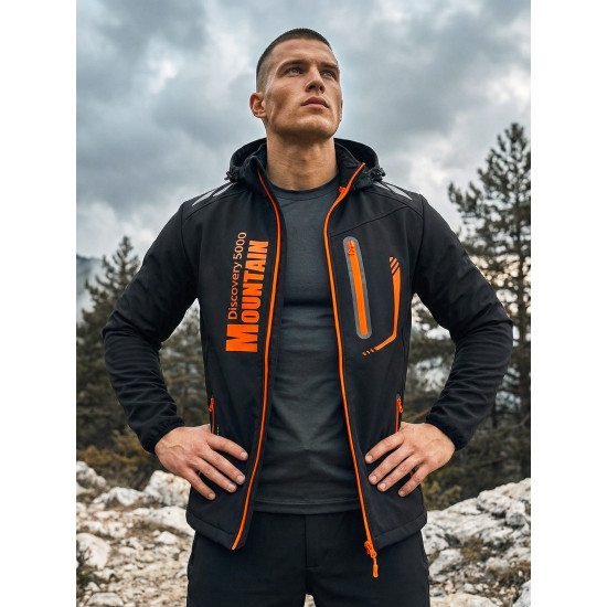 Juoda vyriška striukė su oranžinėmis detalėmis Ero Vyriškos Striukės ir Paltai