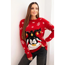 Moteriškas raudonas kalėdinis megztinis su elniu Deer