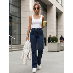 Moteriški tamsiai mėlynos spalvos aukštu liemeniu džinsai Lind