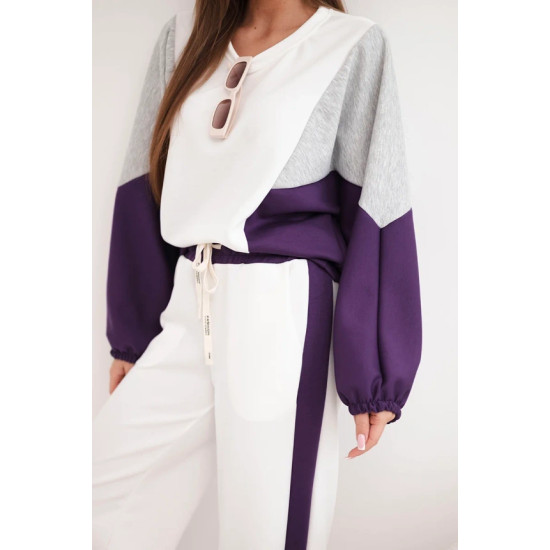 Moteriškas dviejų spalvų laisvalaikio komplektas su violetiniu intarpu Gabi Moteriški komplektai