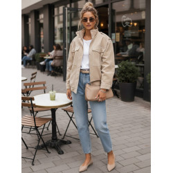 Moteriška smėlio spalvos zomšinė bomber striukė Silin