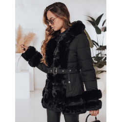 Sieviešu melna jaka ar kažokādu City