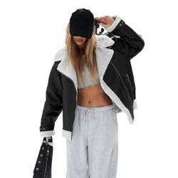 Sieviešu melna motociklista jaka ar zīlīti Loren