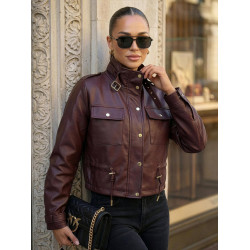 Moteriška bordo odinė striukė Elan