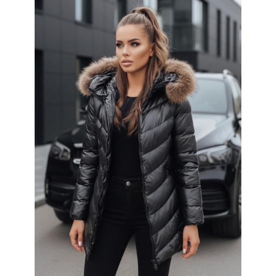 Moteriška žieminė juoda striukė Premium