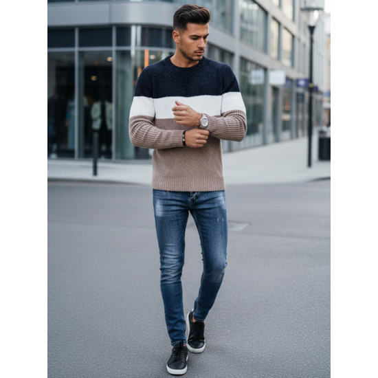 Vyriškas tamsiai mėlynas ir rusvas megztinis Epic