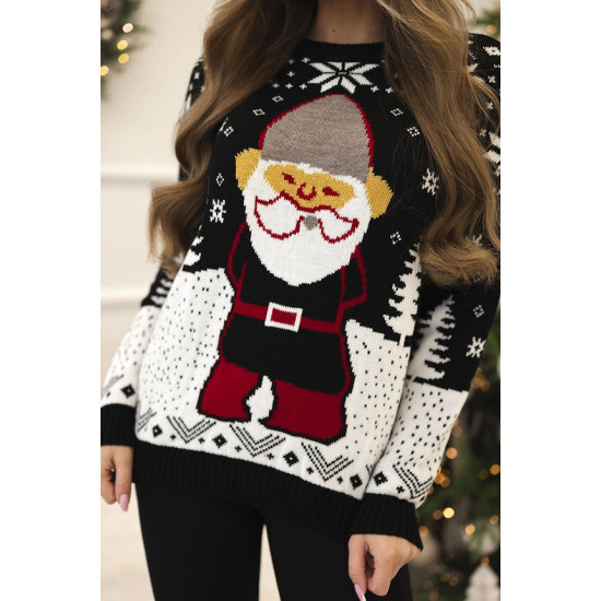Moteriškas juodas kalėdinis megztinis Santa