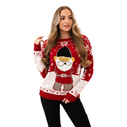 Moteriškas raudonas kalėdinis megztinis Santa