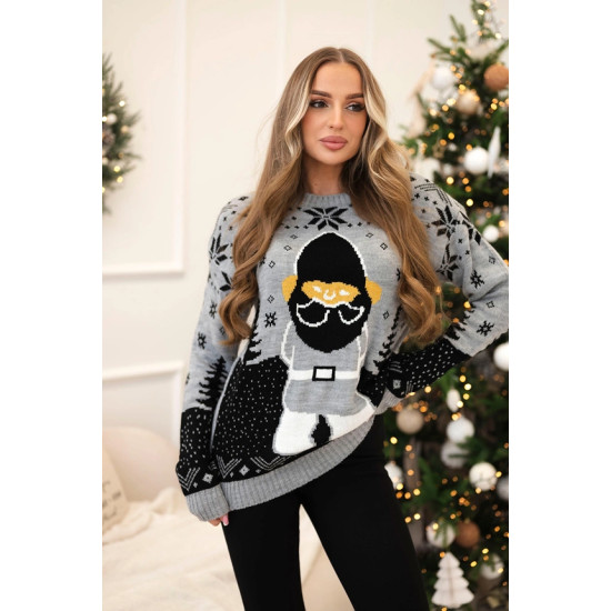 Moteriškas pilkas kalėdinis megztinis Santa