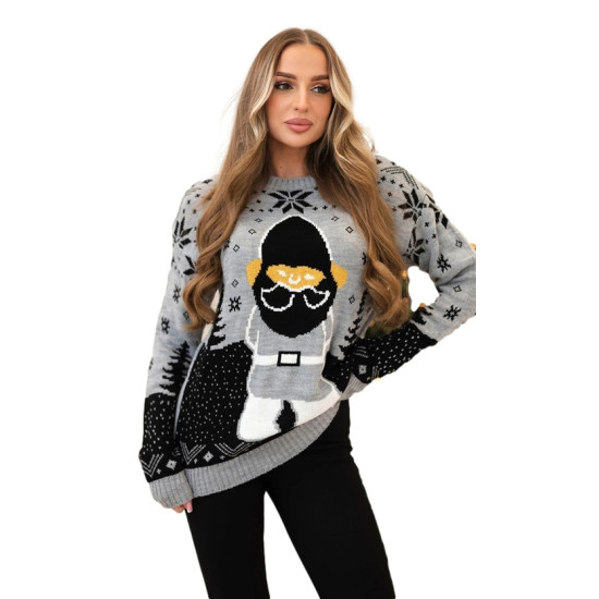 Moteriškas pilkas kalėdinis megztinis Santa