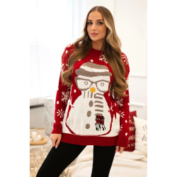 Moteriškas raudonas kalėdinis megztinis Snowman
