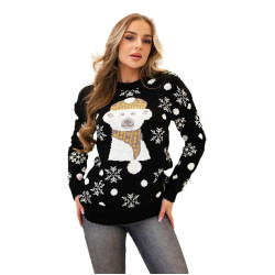 Moteriškas juodas kalėdinis megztinis Bear
