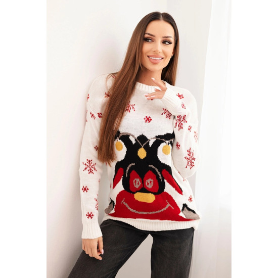 Moteriškas baltas kalėdinis megztinis su elniu Deer