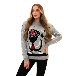 Moteriškas pilkas kalėdinis megztinis Santa Claus