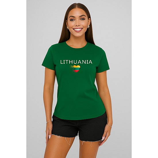 Sieviešu tumši zaļi T-krekli „Lithuania“ (balti)