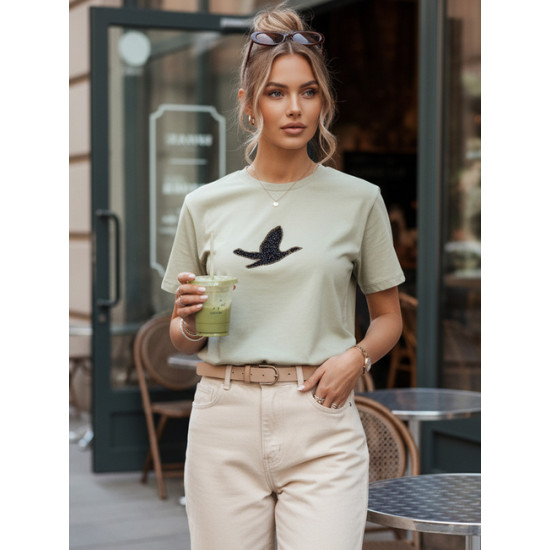 Moteriški šviesiai mėtiniai marškinėliai Bird