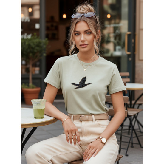 Moteriški šviesiai mėtiniai marškinėliai Bird
