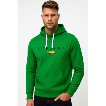 Vyriškas žalias džemperis su gobtuvu Lithuania (juoda)