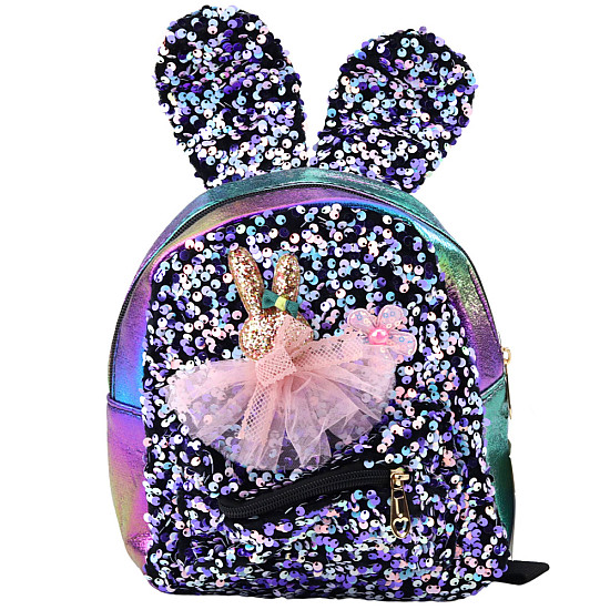 Vaikiška mėlyna-violetinė kuprinė su blizgučiais ir triušio ausimis, 22 cm, 4,4 l Kuprinės