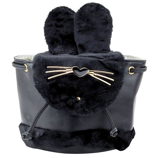 Vaikiška juoda kuprinė su pliušinėmis ausimis, reguliuojamu diržu, 22 cm, 4 l Kuprinės