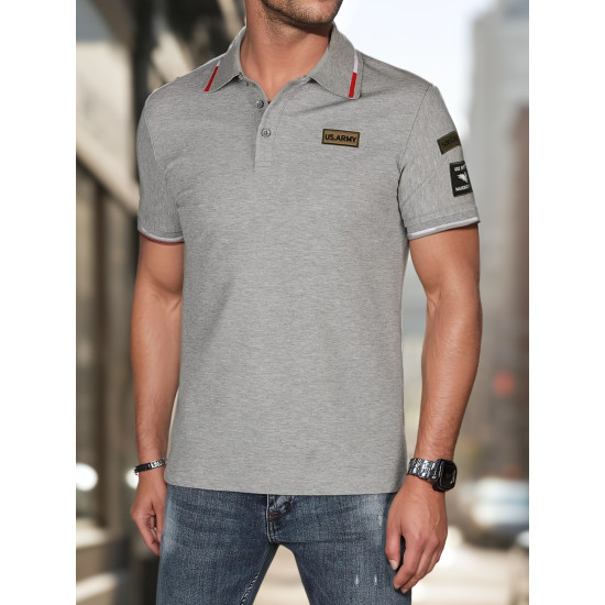 Vyriški polo marškinėliai su lopais pilki US Army PX0633 - Marškinėliai Vyriški polo marškinėliai su lopais pilki US Army PX0633