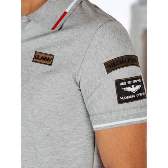 Vyriški polo marškinėliai su lopais pilki US Army PX0633 - Marškinėliai Vyriški polo marškinėliai su lopais pilki US Army PX0633