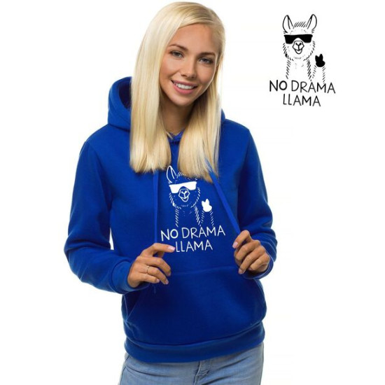 Wyprzedaż niebieski damski sweter z kapturem No drama Llama JS/W02 - Działanie Wyprzedaż niebieski damski sweter z kapturem No drama Llama JS/W02 Premium