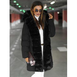 Naisten musta talvitakki turkiksella Daisy