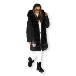 Naisten musta talvitakki turkiksella Daisy