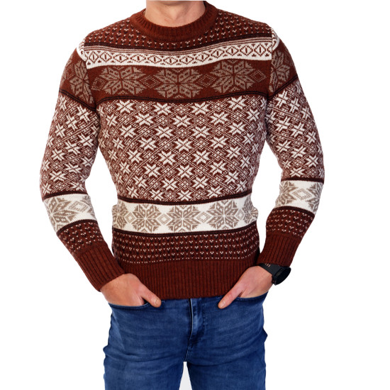 Vyriškas bordo Kalėdinis megztinis Snowflake h4044 - Vyrams Vyriškas bordo Kalėdinis megztinis Snowflake h4044 Premium